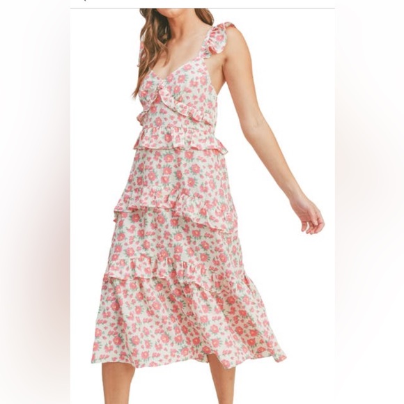 Lush Dresses & Skirts - New Lush Floral  Flowy Tiered  Long Midi Maxi Dress white and pink size M